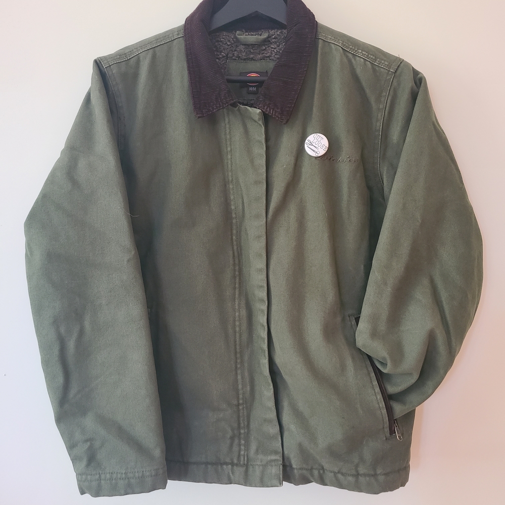 Dickies Cropped Olive Jacket with Dark Brown Collar